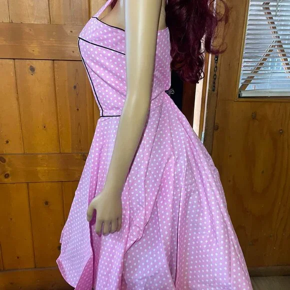 Women's Dress Retro Vintage Swing 1950's Short Sleeve pokadot Print - Picture 2 of 5